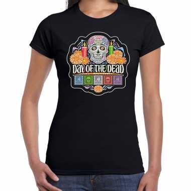 Day of the dead / dag doden halloween verkleed t shirt / pak zwart dames