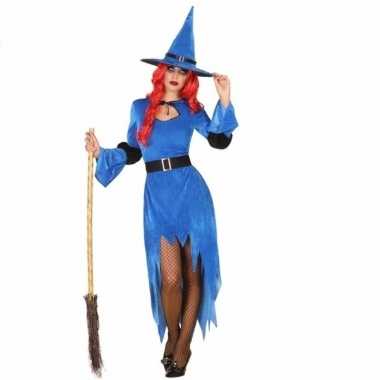 Halloweenpak heksen enge jurk blauw dames