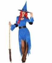 Halloweenpak heksen enge jurk blauw dames